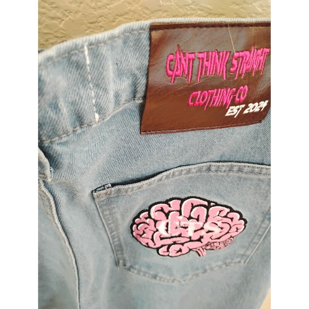 🧠Can't Think Straight Co. Brain Patch Jeans Minimalist indie streetwear baggy